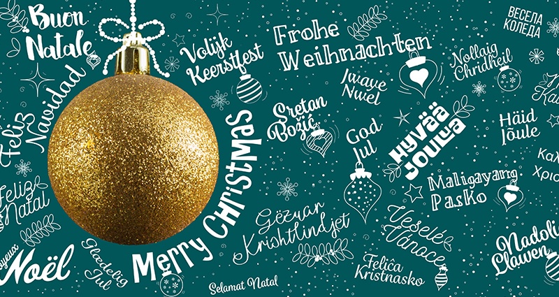 Weihnachtsgrüße-Infografik in verschiedenen Sprachen